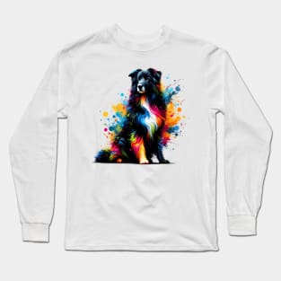 Croatian Sheepdog in Artistic Colorful Splash Style Long Sleeve T-Shirt